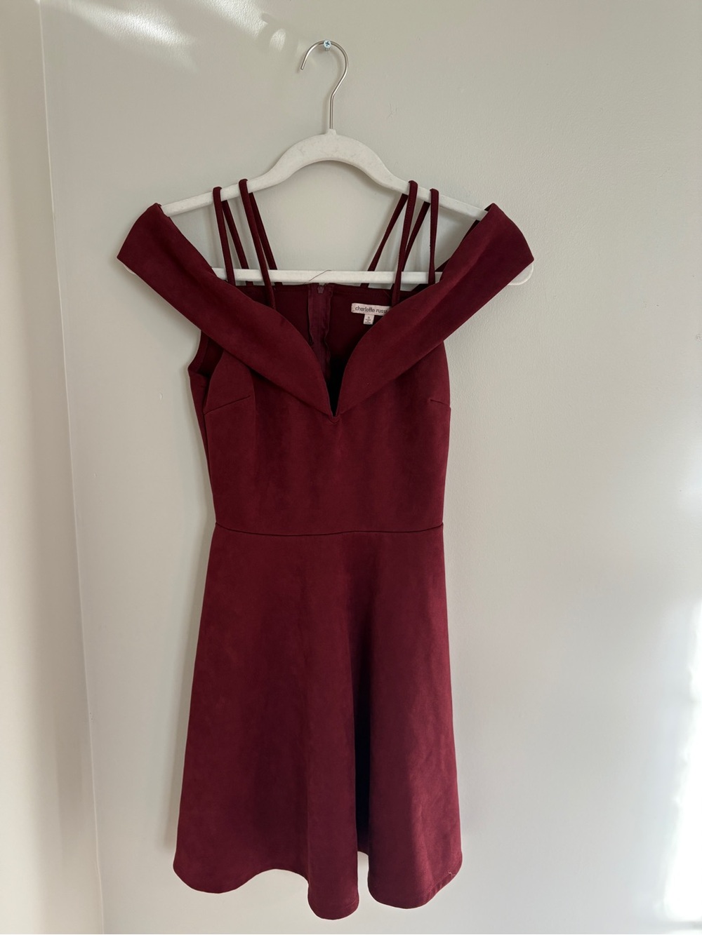 Charlotte Russe One-Shoulder Strappy Skater Dress in Burgundy